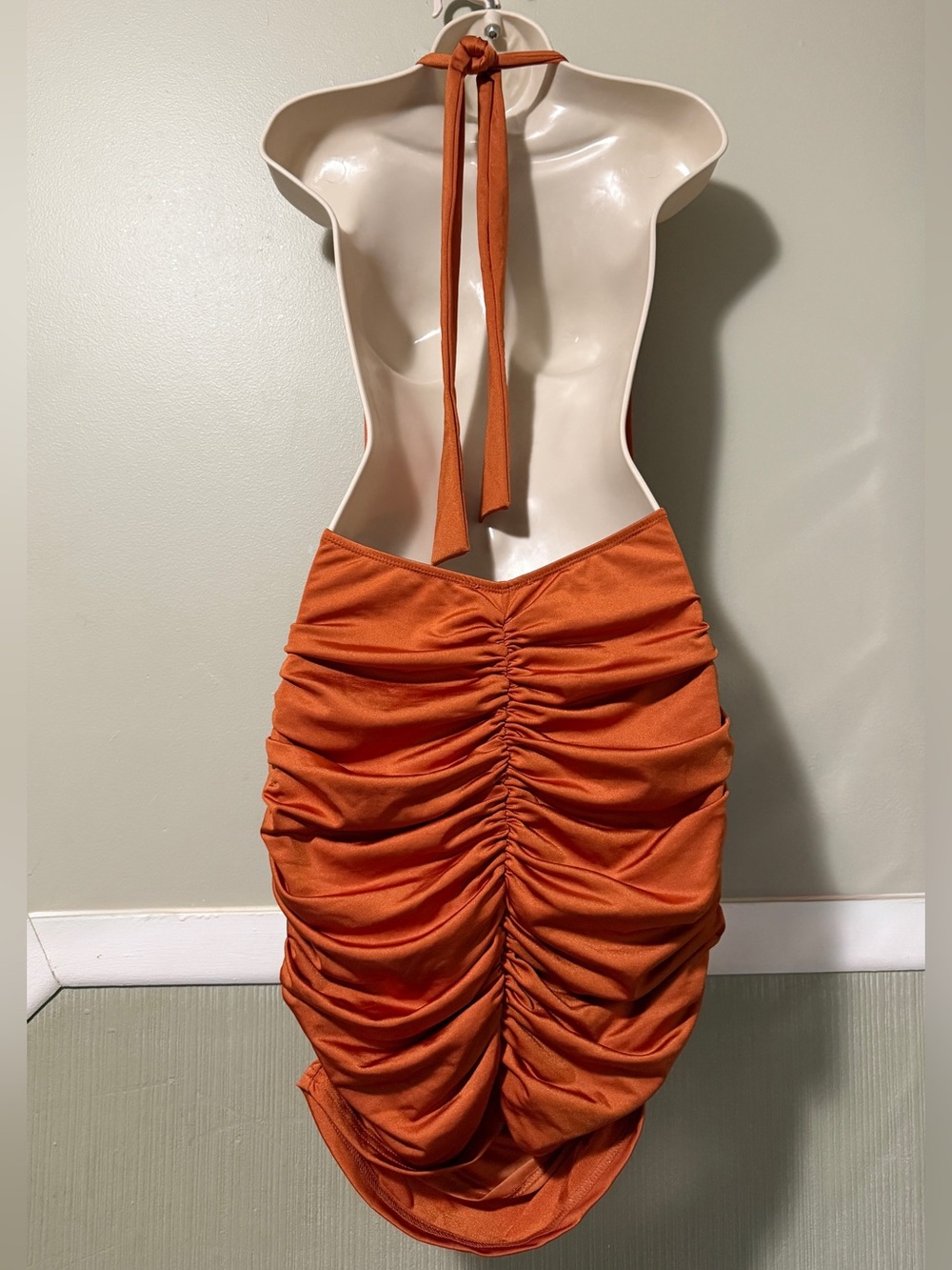 Dress Forum Burnt Orange Halter Cowl Neck Ruched Dress - Picture 3 of 7